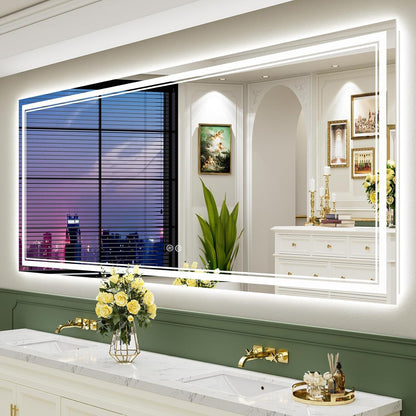 Full Size Front & Back LED Lighted Anti-fog Tempered Glass Wall Bathroom Vanity Mirror