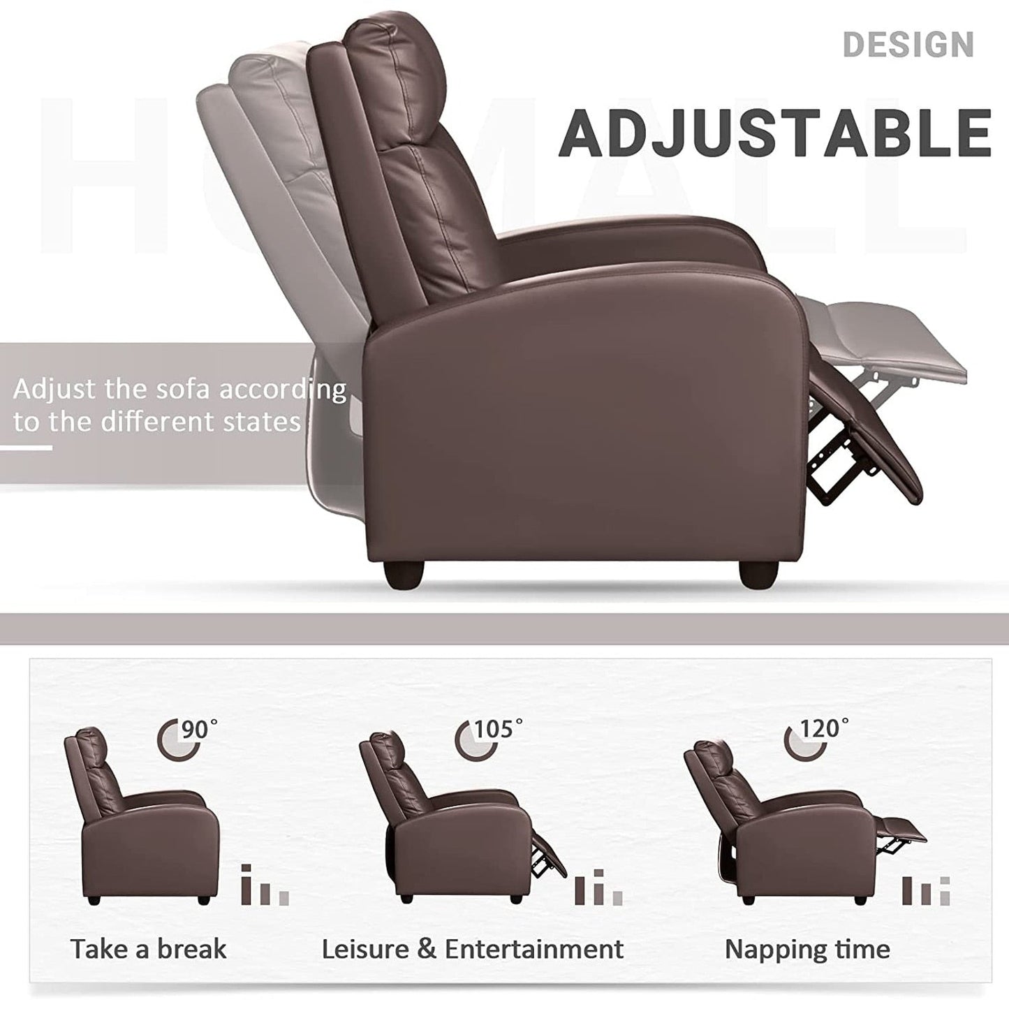 Fauteuil inclinable Furniwell en cuir PU avec assise et dossier rembourrés.
