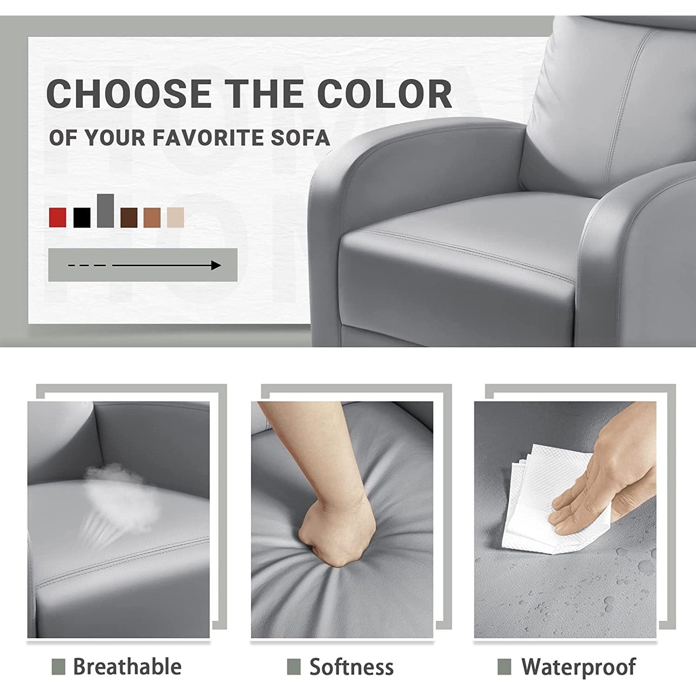 Fauteuil inclinable Furniwell en cuir PU avec assise et dossier rembourrés.