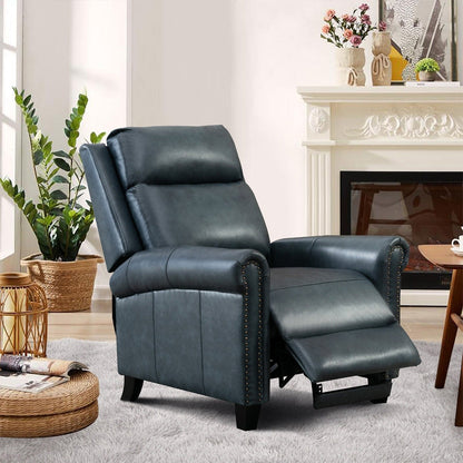 Fauteuil inclinable en cuir véritable avec dossier inclinable, accoudoirs et dossier confortables.