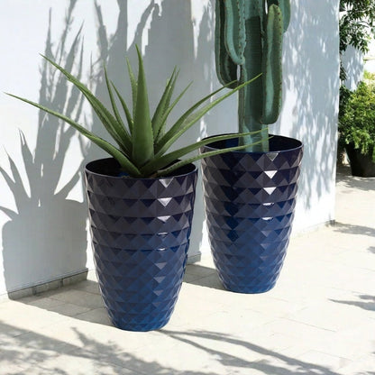 Glitzhome 19.75 H Eco-Friendly Oversized Faux Ceramic Diamond Textured Tall Planter Porch Flowerpot (Set of 2)