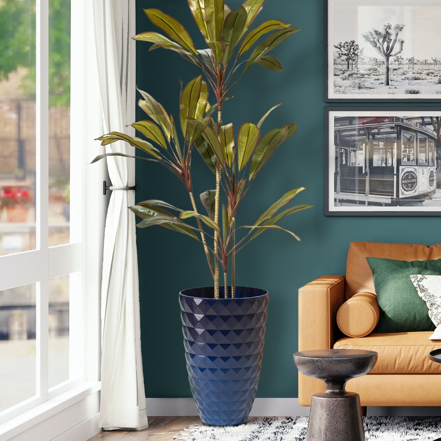 Glitzhome 19.75 H Eco-Friendly Oversized Faux Ceramic Diamond Textured Tall Planter Porch Flowerpot (Set of 2)