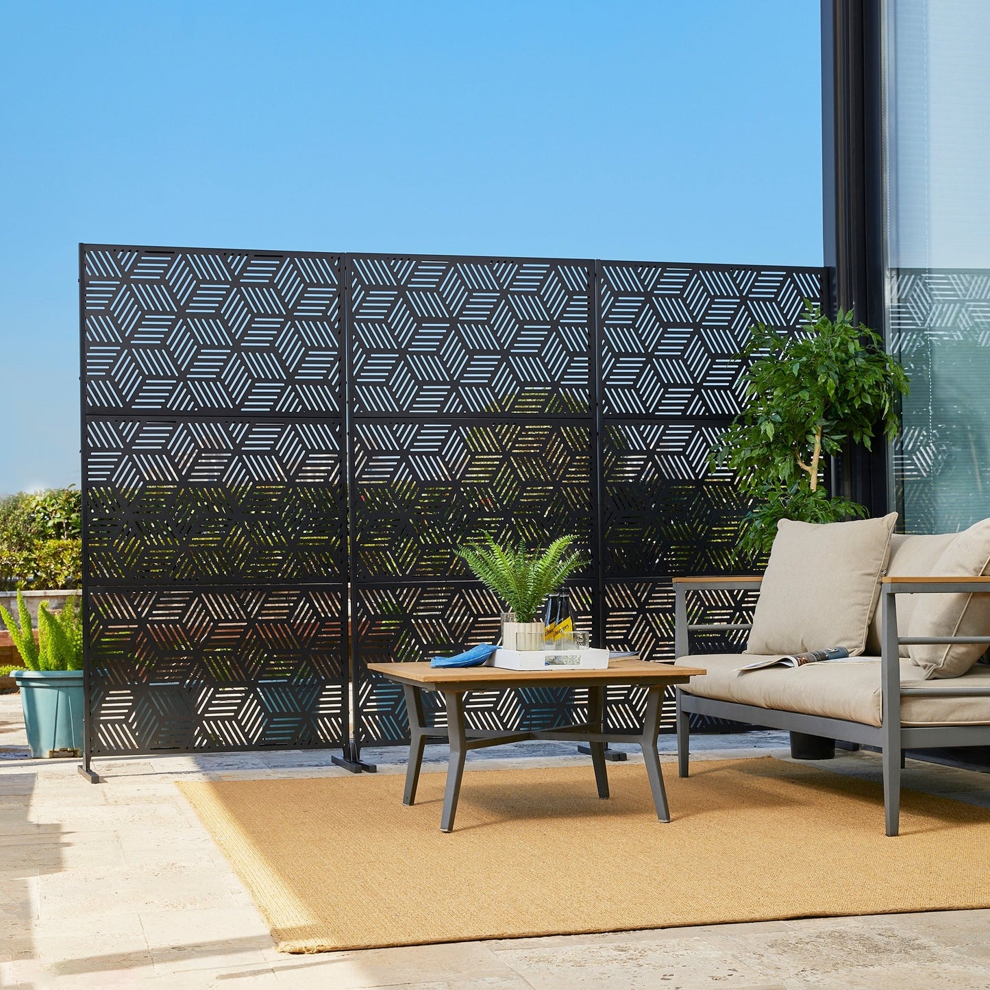 Paravent de confidentialité à 3 panneaux galvanisé à motifs floraux de 6 pieds de Glitzhome