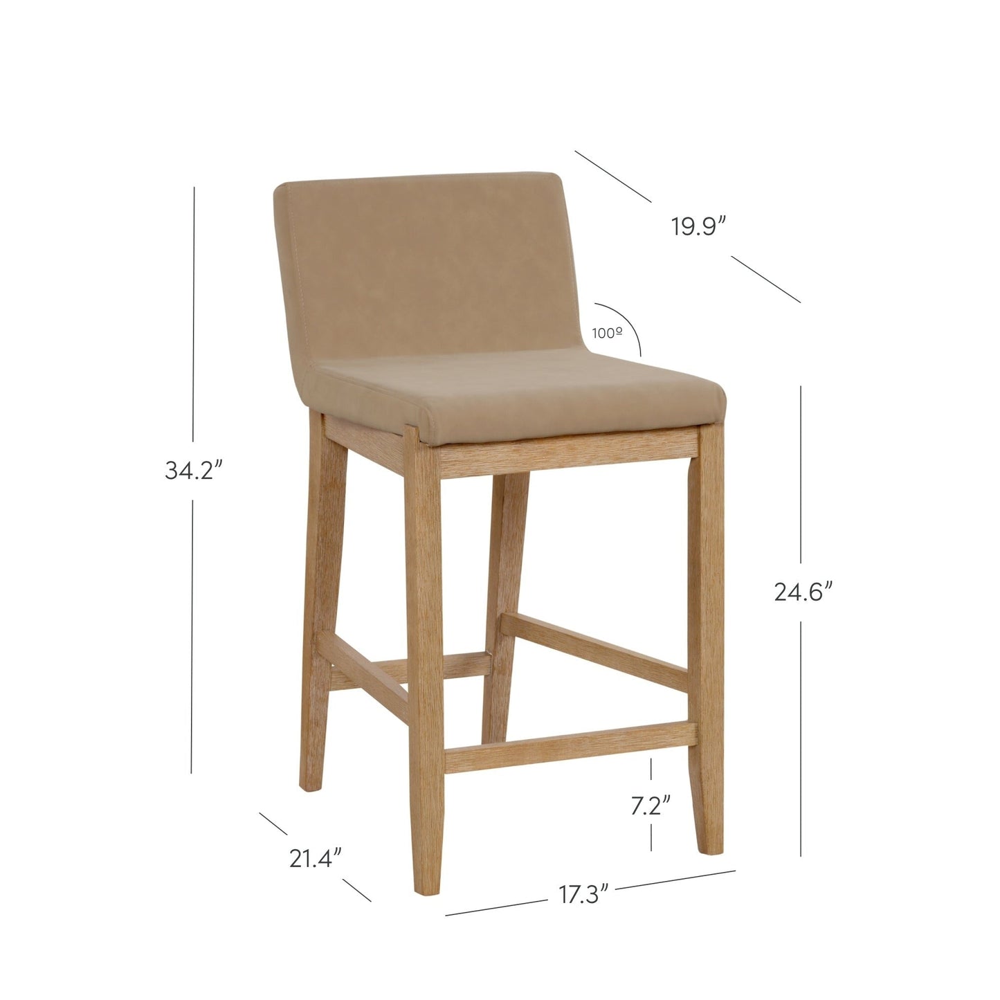 Tabouret de bar moderne Gracie, chaise rembourrée en boucle et pieds en bois brossé