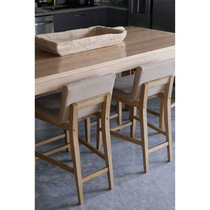 Tabouret de bar moderne Gracie, chaise rembourrée en boucle et pieds en bois brossé
