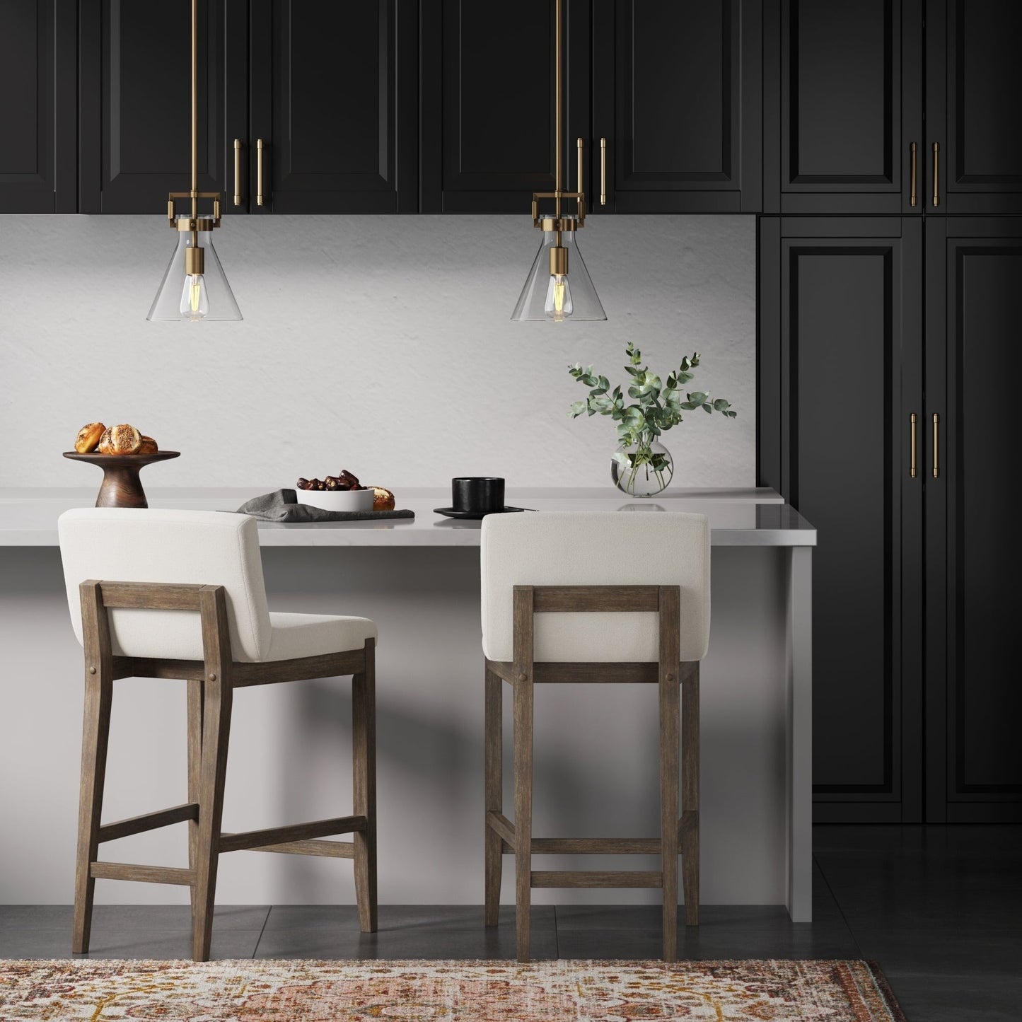 Tabouret de bar moderne Gracie, chaise rembourrée en boucle et pieds en bois brossé