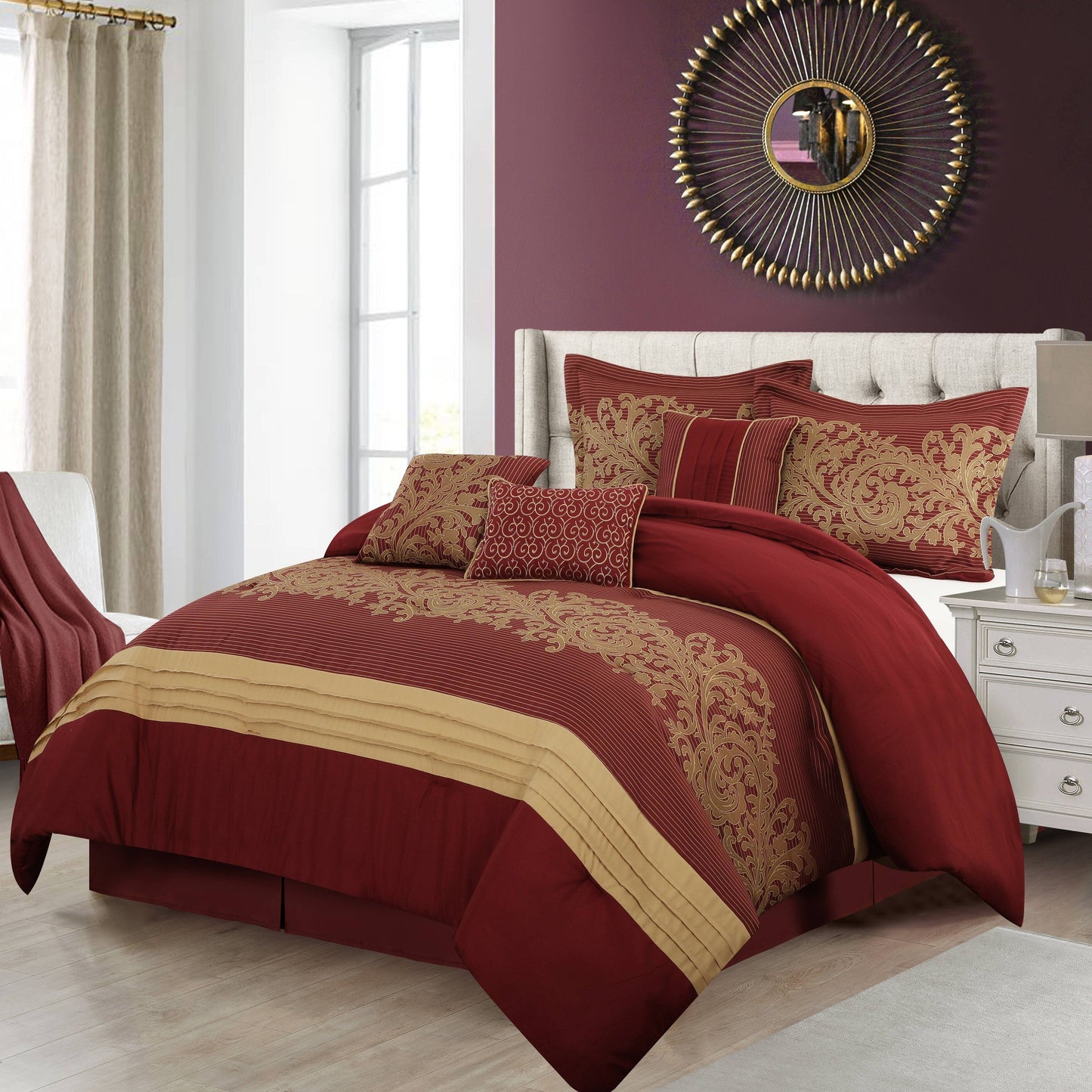 Nanshing Salem Damask Jacquard 7-Piece Comforter Set