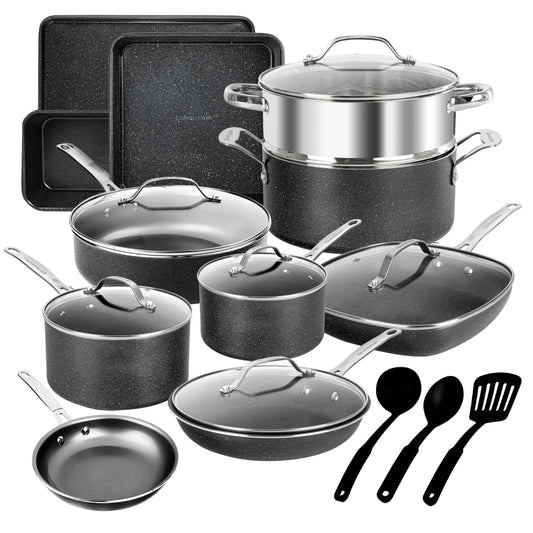 Ensemble de 20 casseroles et poêles antiadhésives Granitestone, ustensiles de cuisine et de pâtisserie