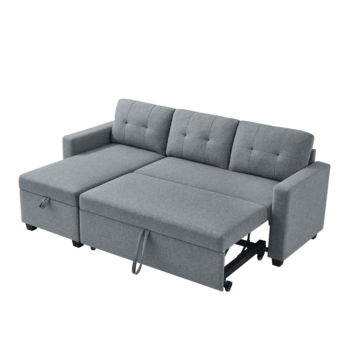 Grey 81.5'' Linen Convertible Sleeper Sofa with Reversible Storage Chaise