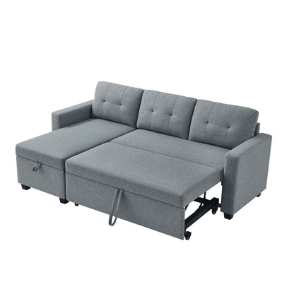Grey 81.5'' Linen Convertible Sleeper Sofa with Reversible Storage Chaise