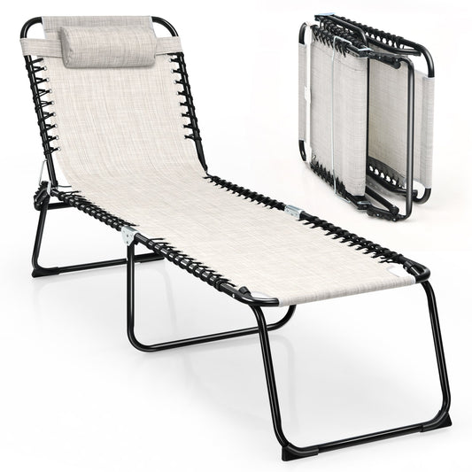 Gymax Folding Beach Lounger Chaise Lounge Chair w/ Pillow 4-Level