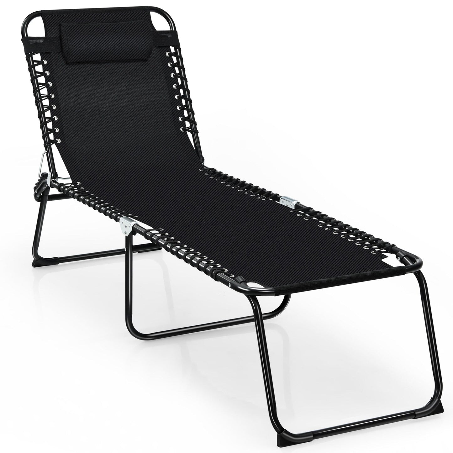Gymax Folding Beach Lounger Chaise Lounge Chair w/ Pillow 4-Level