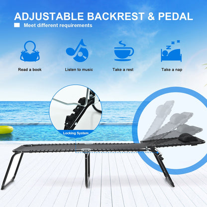 Gymax Folding Beach Lounger Chaise Lounge Chair w/ Pillow 4-Level