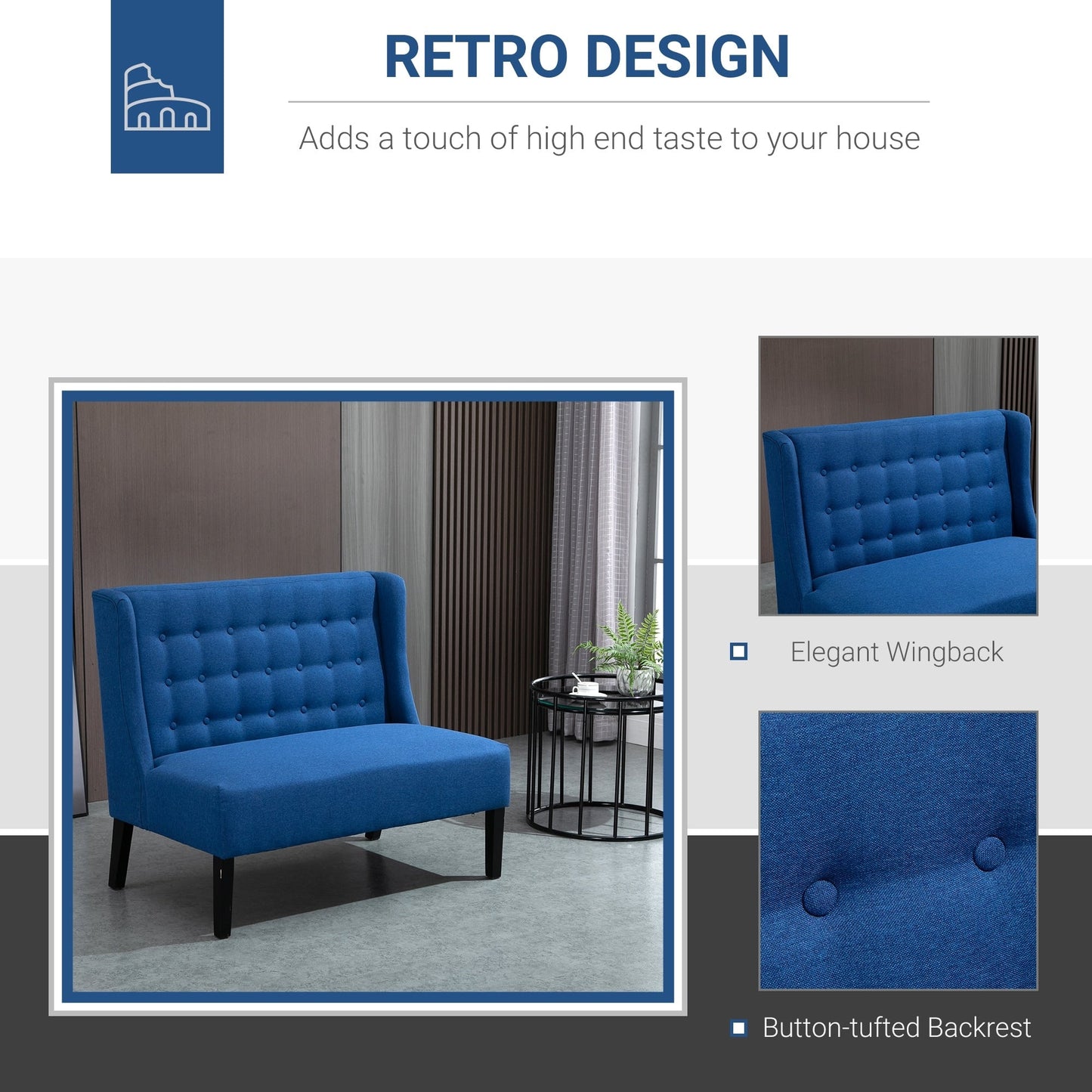 HOMCOM Linen Fabric Upholstery Double Sofa Tufted Loveseat Armless Couch Living Room Furniture with Wood Legs - 28.75*43.25*36.5