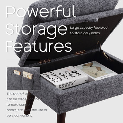 Fauteuil d'appoint HOMYKA avec dossier réglable et pouf de rangement