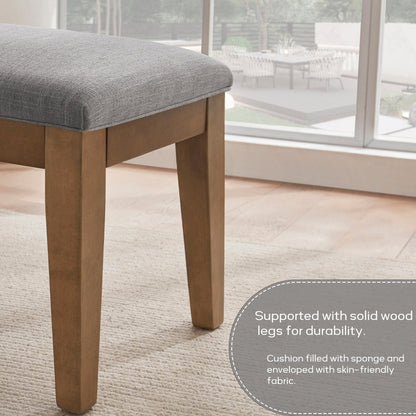 Banc d'entrée rembourré en tissu, banc de chambre pour bout de lit beige, bois massif 44 pouces