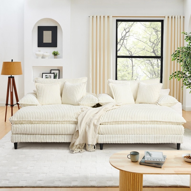 Harmonia 109 W Oversized Corduroy Sofa Bed, Deep Seat Double Lounge Chaise with 4 Pillows
