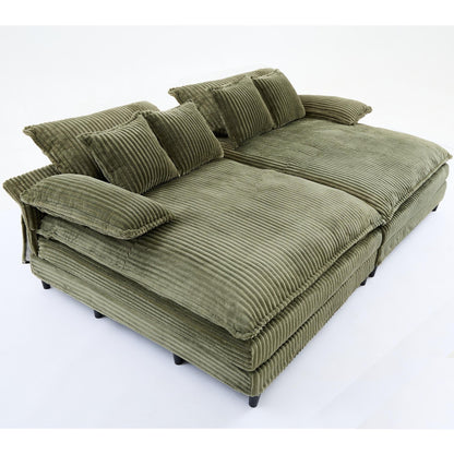 Harmonia 109 W Oversized Corduroy Sofa Bed, Deep Seat Double Lounge Chaise with 4 Pillows
