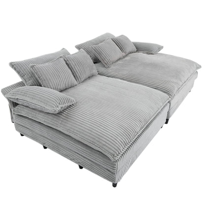 Harmonia 109 W Oversized Corduroy Sofa Bed, Deep Seat Double Lounge Chaise with 4 Pillows