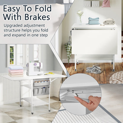 Table de bricolage réglable en hauteur avec étagères de rangement, table de découpe pliante mobile pour la maison, le bureau, la salle de couture, la salle d'artisanat