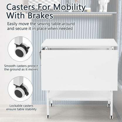 Table de bricolage réglable en hauteur avec étagères de rangement, table de découpe pliante mobile pour la maison, le bureau, la salle de couture, la salle d'artisanat