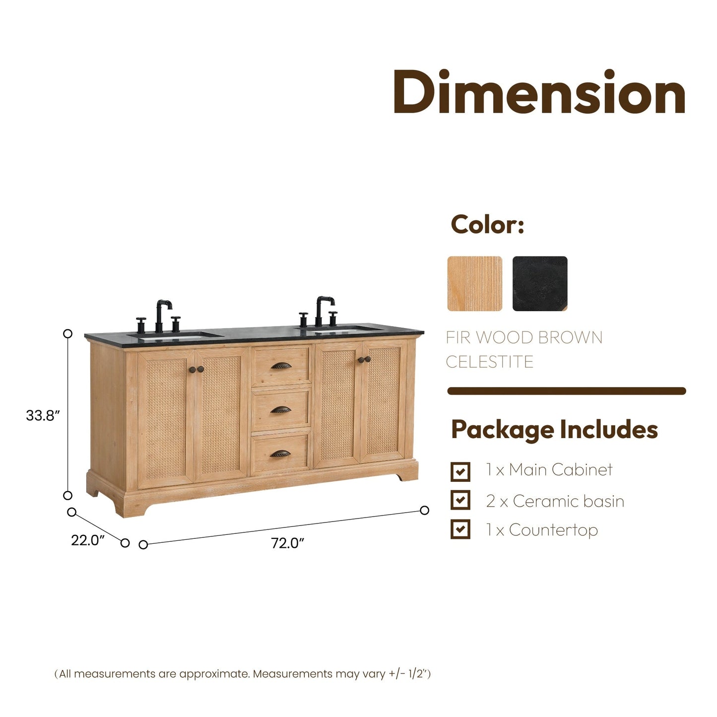 Meuble-lavabo Hervas avec plateau en marbre naturel sans miroir
