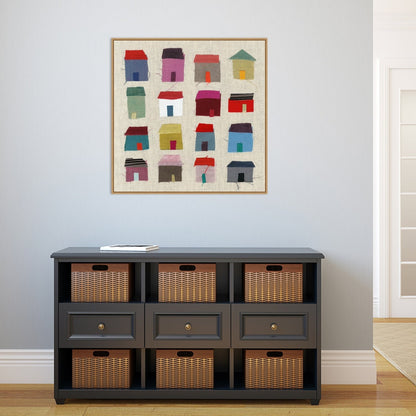 Houses by Jenny Frean Framed Canvas Wall Art Print - Sylvie Maple