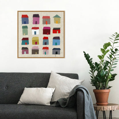Houses by Jenny Frean Framed Canvas Wall Art Print - Sylvie Maple