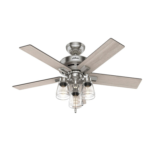 Ventilateur de plafond Hunter 44 Altidore en nickel brossé avec éclairage LED et chaînette - Style campagnard, rustique, transitionnel