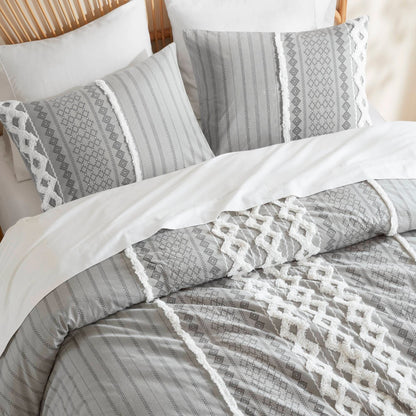 INK+IVY Imani Cotton Printed Duvet Cover Set with Chenille