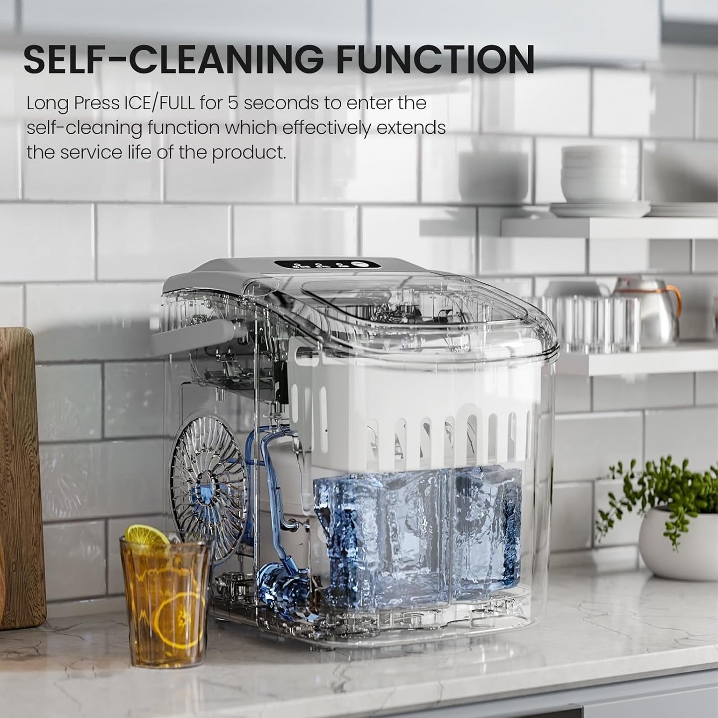 Ice Makers Countertop, Portable Ice Maker Machine with Handle, Self-Cleaning Ice Maker, for Home/Office/Kitchen