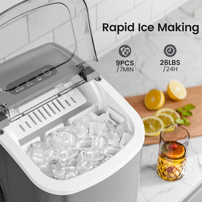 Ice Makers Countertop, Portable Ice Maker Machine with Handle, Self-Cleaning Ice Maker, for Home/Office/Kitchen