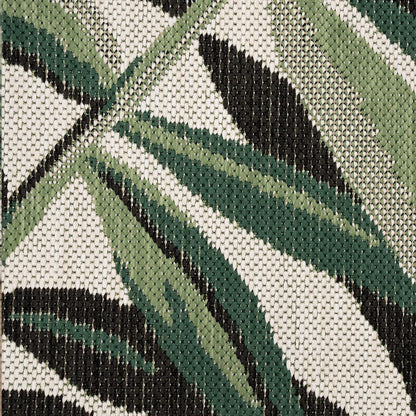 Tapis d'intérieur et d'extérieur à motif de feuilles de palmier tropicales pour terrasse, coloris vert et beige