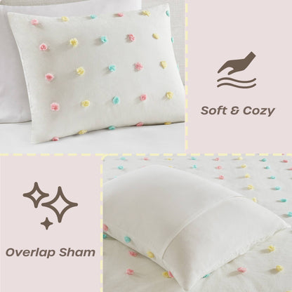 Intelligent Design Kids Ensley Pom Pom Cotton Jacquard Quilt Set with Throw Pillows