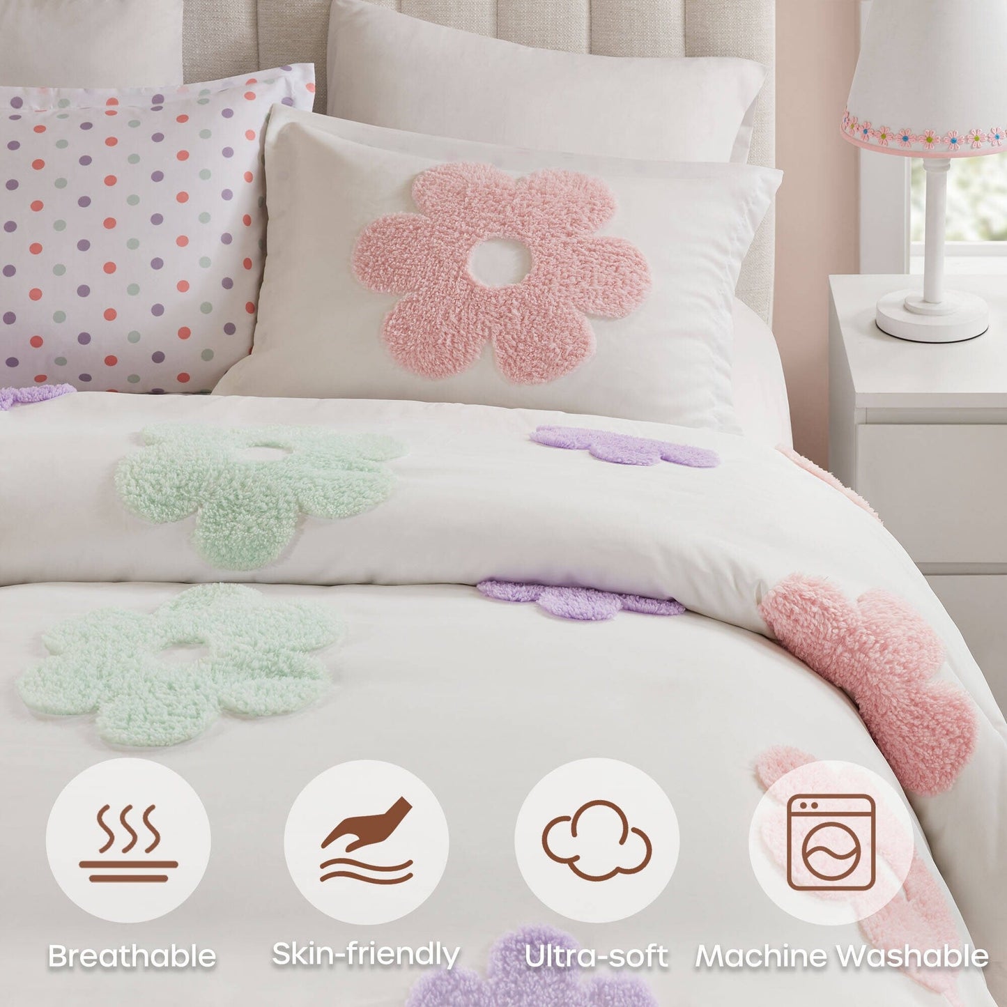 Intelligent Design Kids Madeline Floral Reversible Tufted Chenille Duvet Cover Set