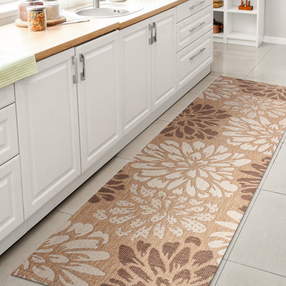 Tapis d'intérieur/extérieur JONATHAN Y à motif floral tissé texturé