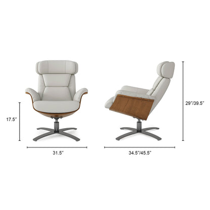 Jovan 31.5 Curved Wood Genuine Leather Recliner Lounge Chair