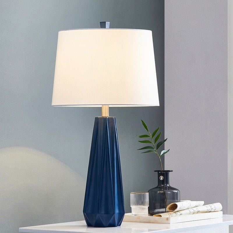 KAWOTI 27 Blue Table Lamp with Fabric Shade