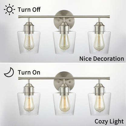 KAWOTI 3-Light Dimmable Bathroom Vanity Light with Glass Shade - L22 x W7 x H10.5