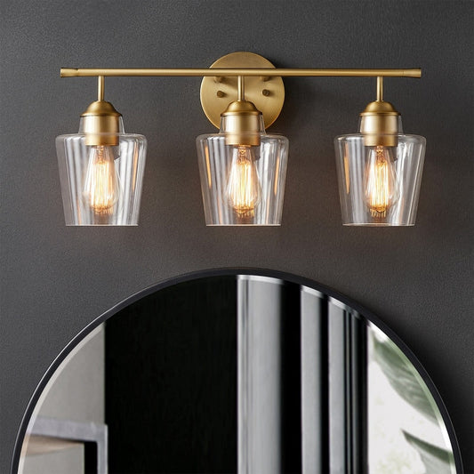 KAWOTI 3-Light Dimmable Bathroom Vanity Light with Glass Shade - L22 x W7 x H10.5