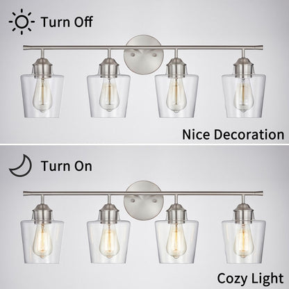 KAWOTI Lampe de salle de bain en métal à 4 lumières et abat-jour en verre à intensité variable