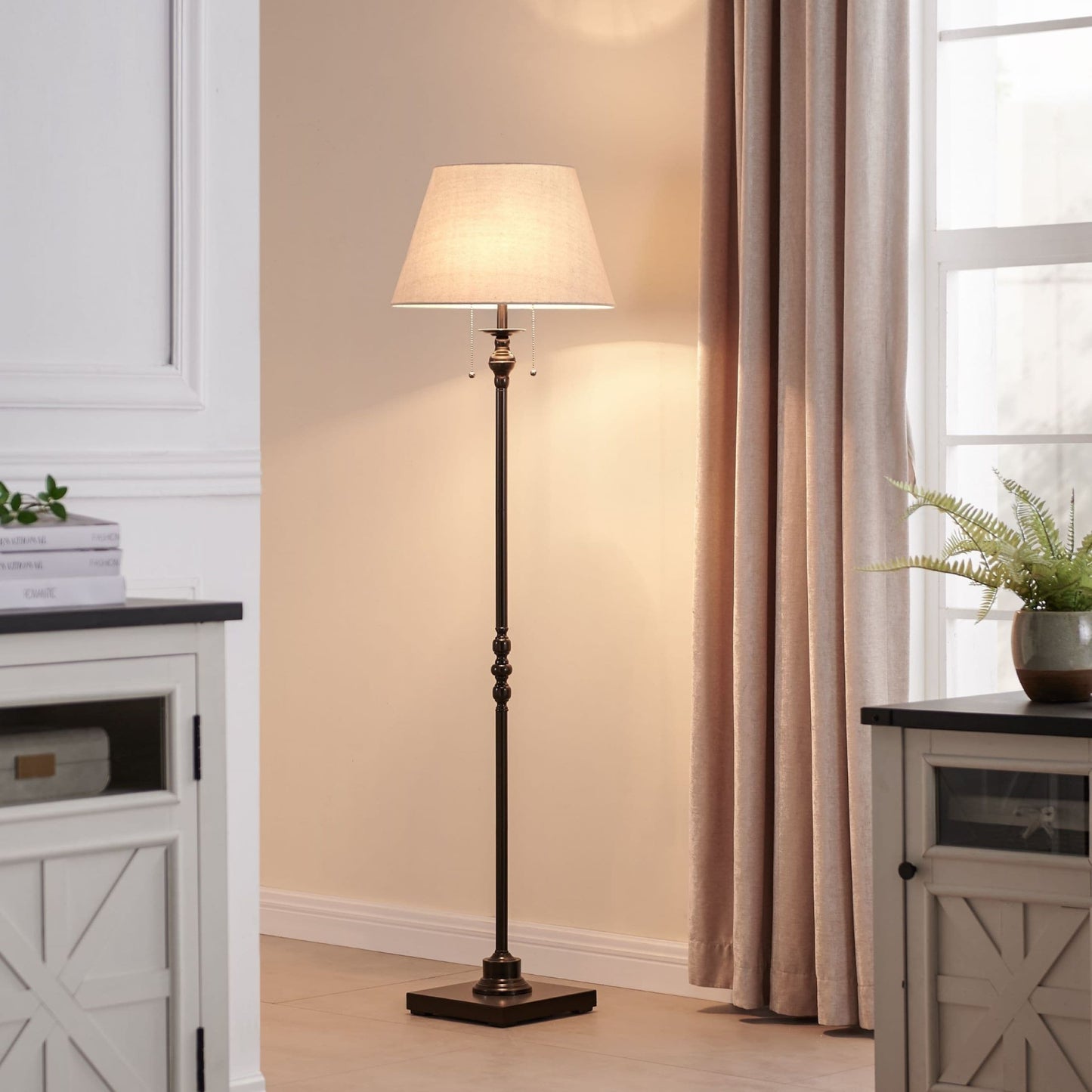 KAWOTI 60.5'' 2-Light Floor Lamp with Empire Fabric Shade