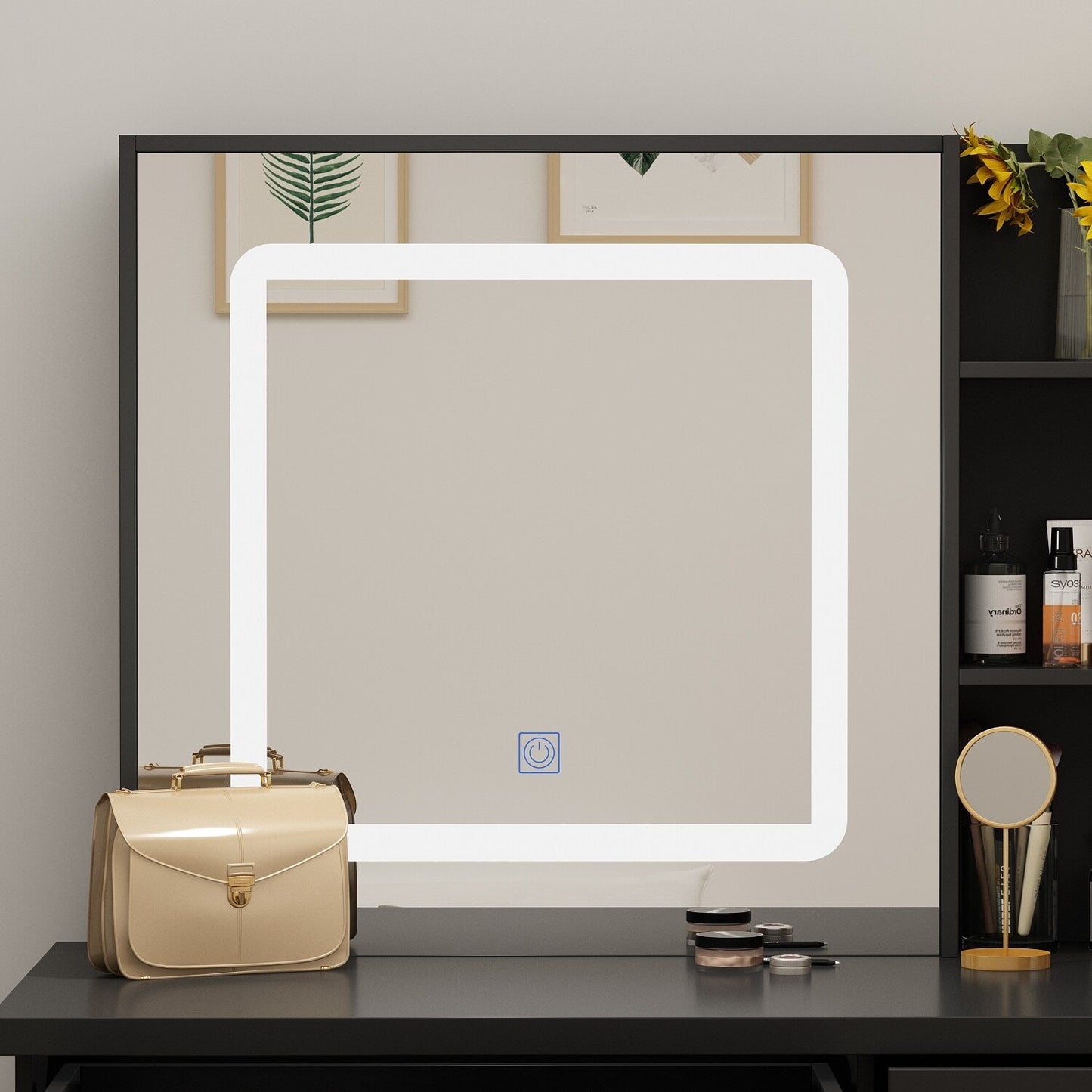 Coiffeuse Kerrogee avec miroir éclairé réglable et tabouret - 39,4 L x 19,7 l x 53,5 H