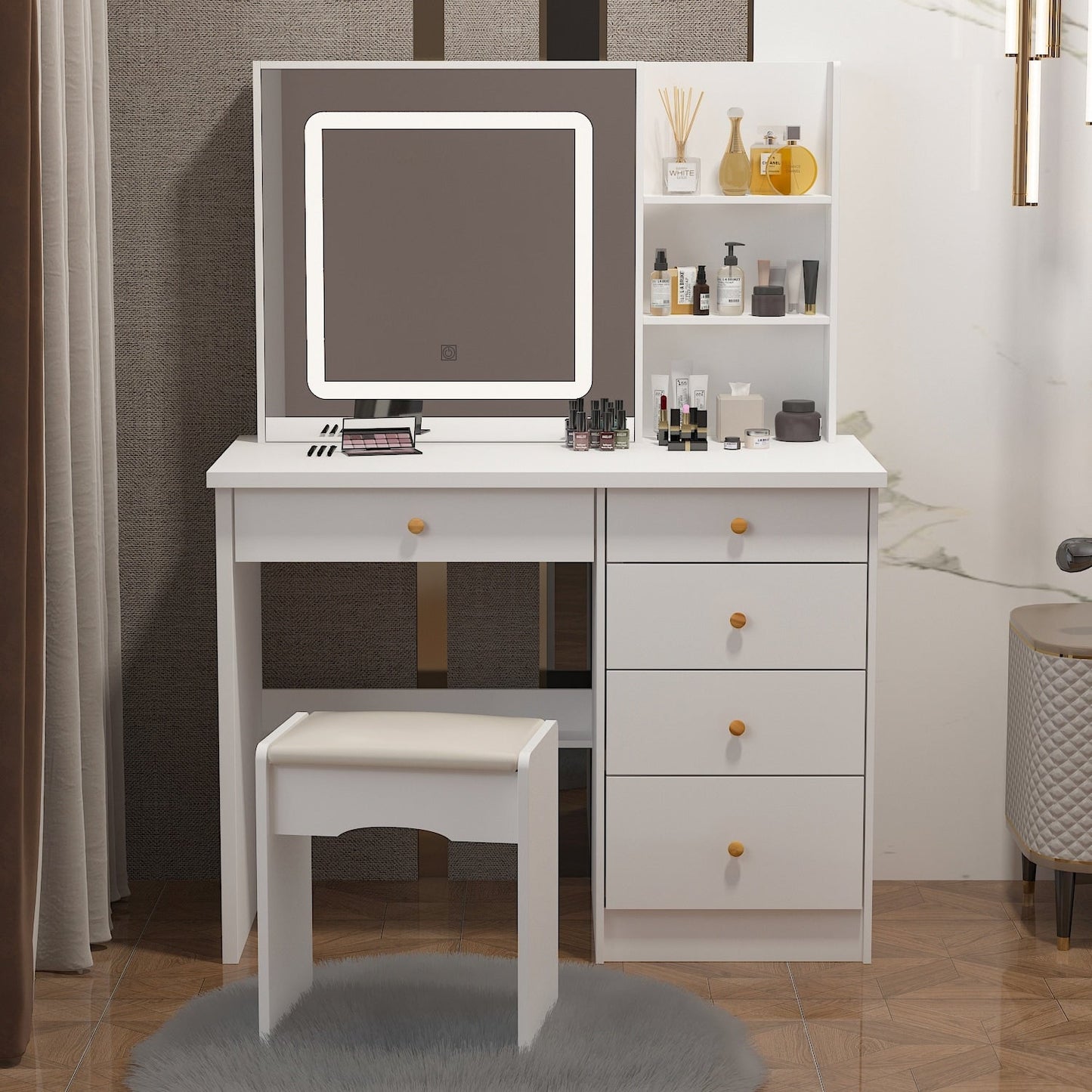 Coiffeuse Kerrogee avec miroir éclairé réglable et tabouret - 39,4 L x 19,7 l x 53,5 H