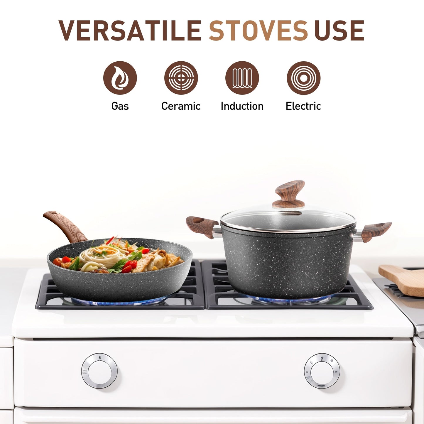 Batterie de cuisine antiadhésive, ensemble de 12 casseroles et poêles en granit