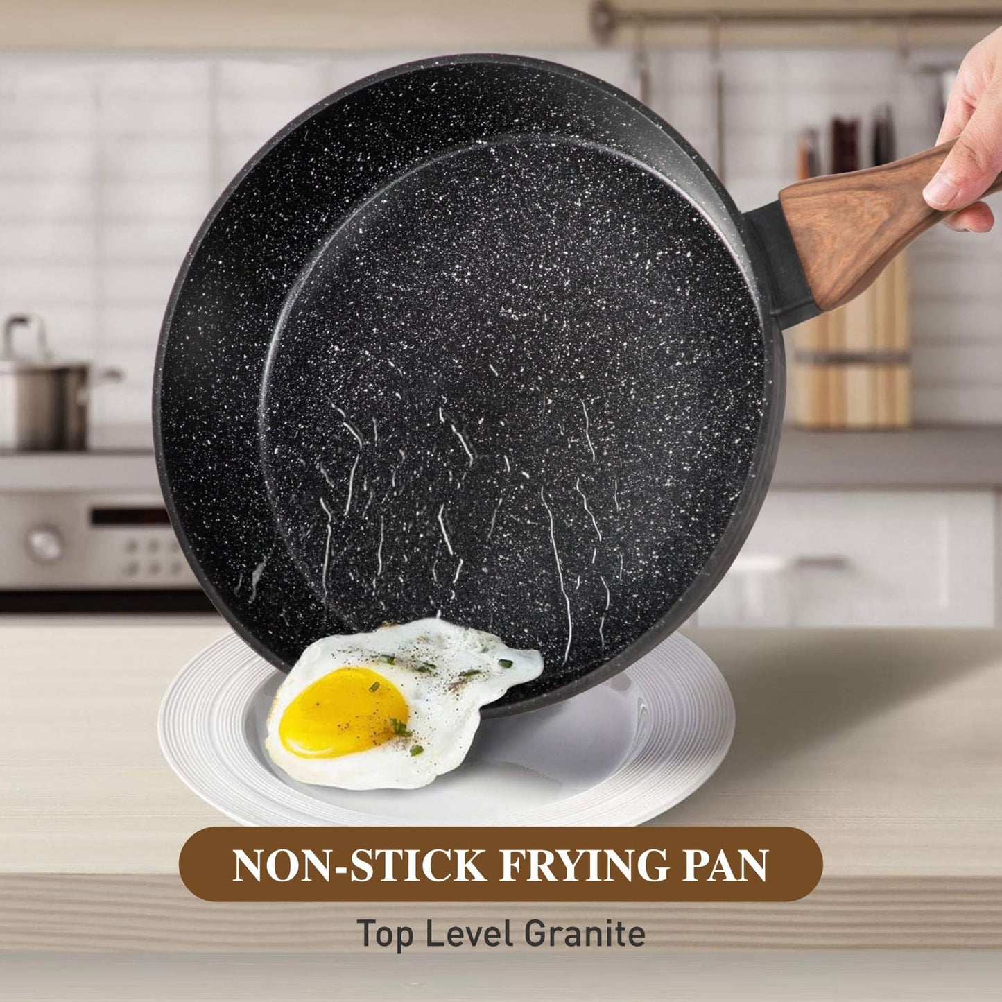 Batterie de cuisine en granit, poêles et casseroles antiadhésives, 12/15/30 pièces