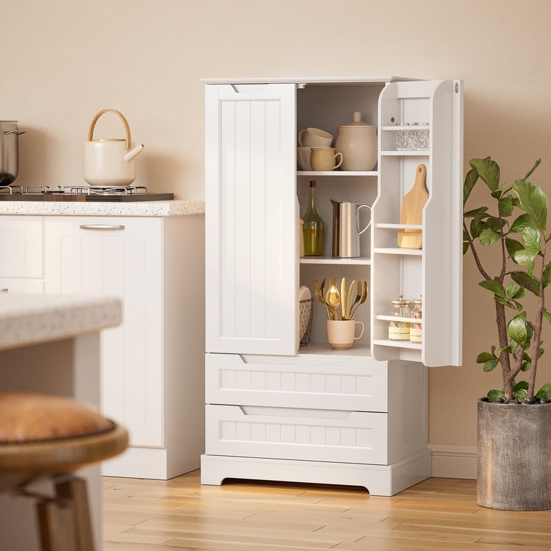 Armoire de rangement pour cuisine, garde-manger, armoire de rangement de salle de bain indépendante avec 2 portes et tiroirs