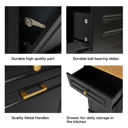 Poubelle de cuisine inclinable avec tiroir et rangement sur plan de travail en bois