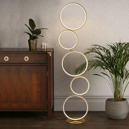 Lampadaire LED moderne à intensité variable, lampe d'angle lumineuse à 3 voies avec 5 anneaux pour salon