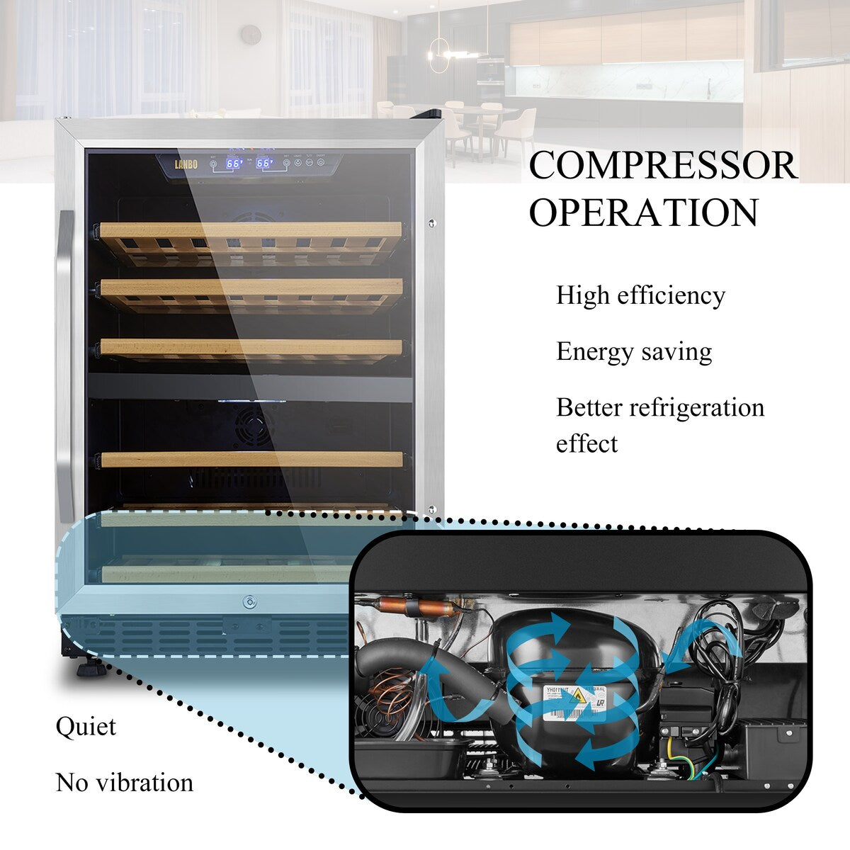 Refroidisseur à vin à compresseur double zone intégré Lanbo de 24 pouces, 44 bouteilles